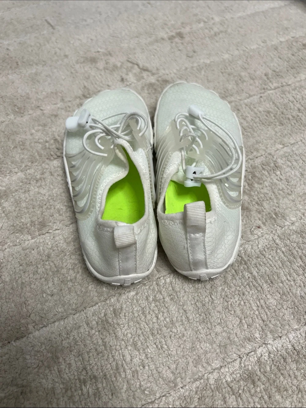 Kids White Athletic Slip-On Sneakers with Lime Insole